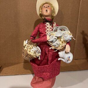 Byers' Choice 2000 "Cries of London" Woman in Hat with China Tea Set